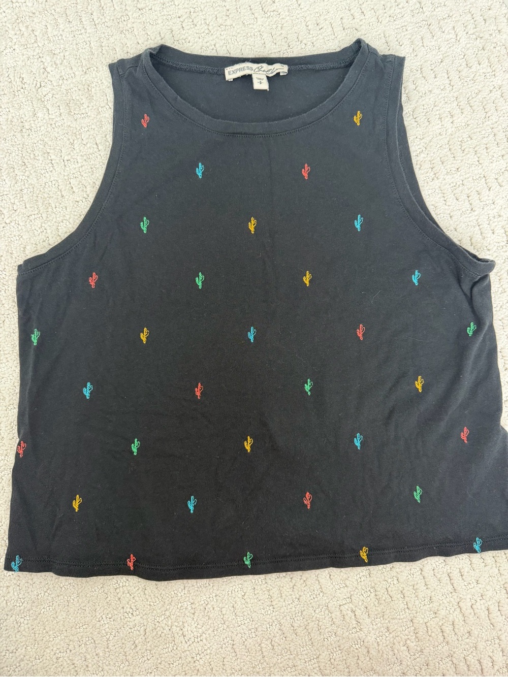 Express Black Tank Top with Multicolor Cactus Embroidery